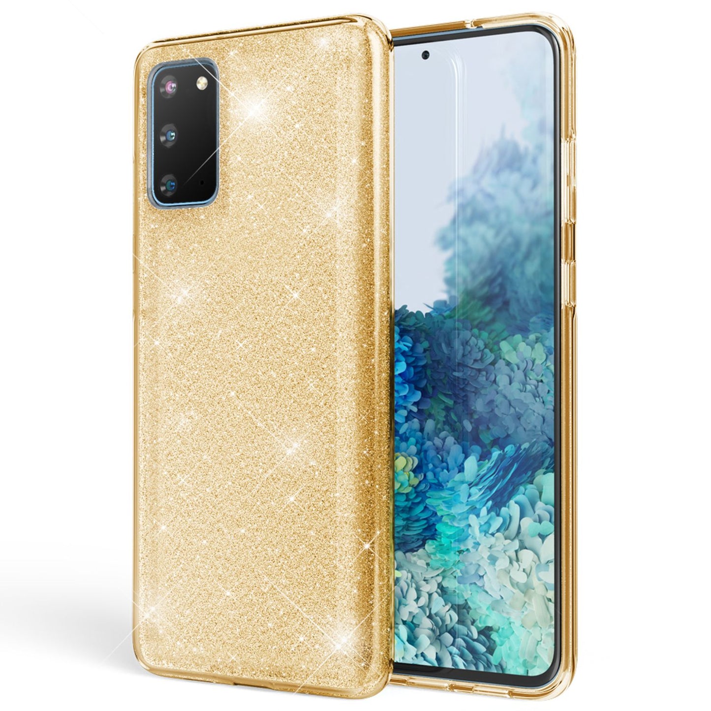 NALIA Glitzerhülle für Samsung Galaxy S20 – Funkelnder Glitzer-Look & Grip – SHINEPOP (Silikon Case) – Marke aus Berlin