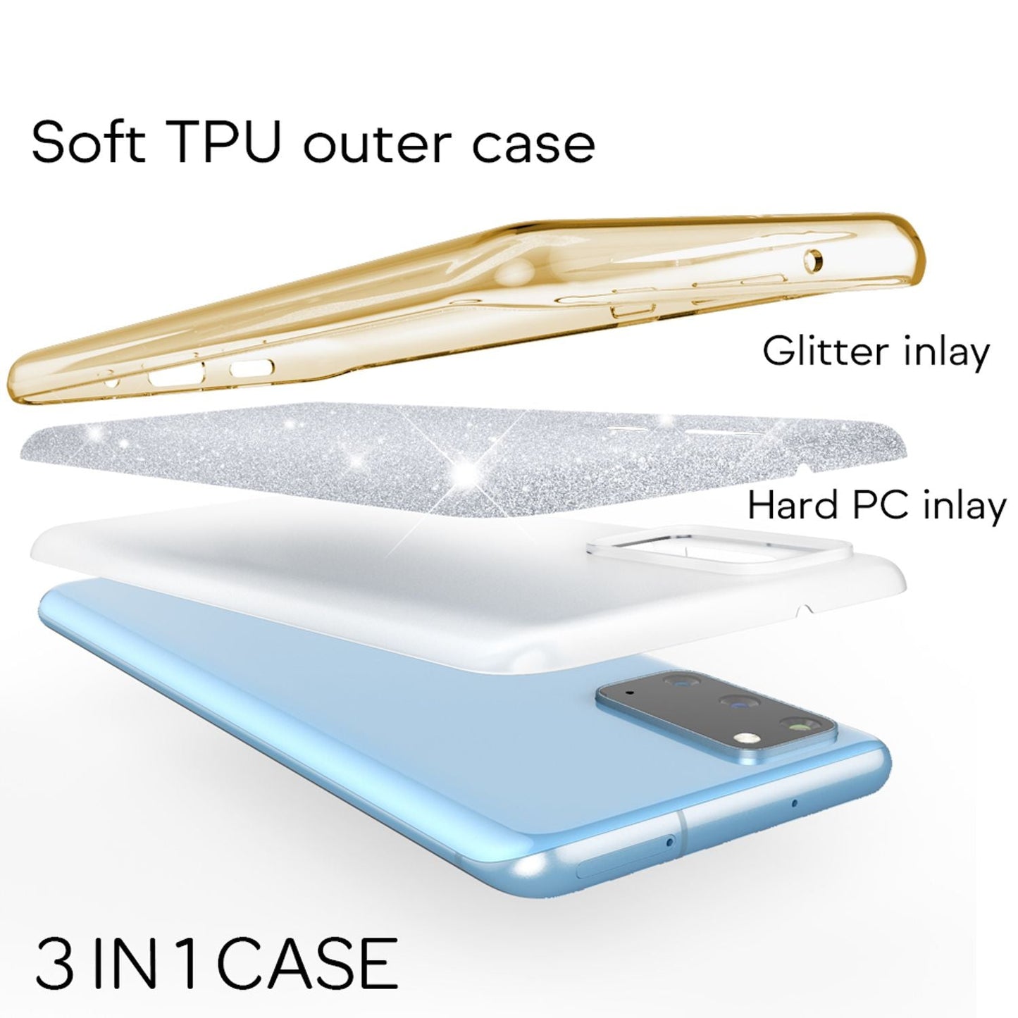 NALIA Glitzerhülle für Samsung Galaxy S20 – Funkelnder Glitzer-Look & Grip – SHINEPOP (Silikon Case) – Marke aus Berlin