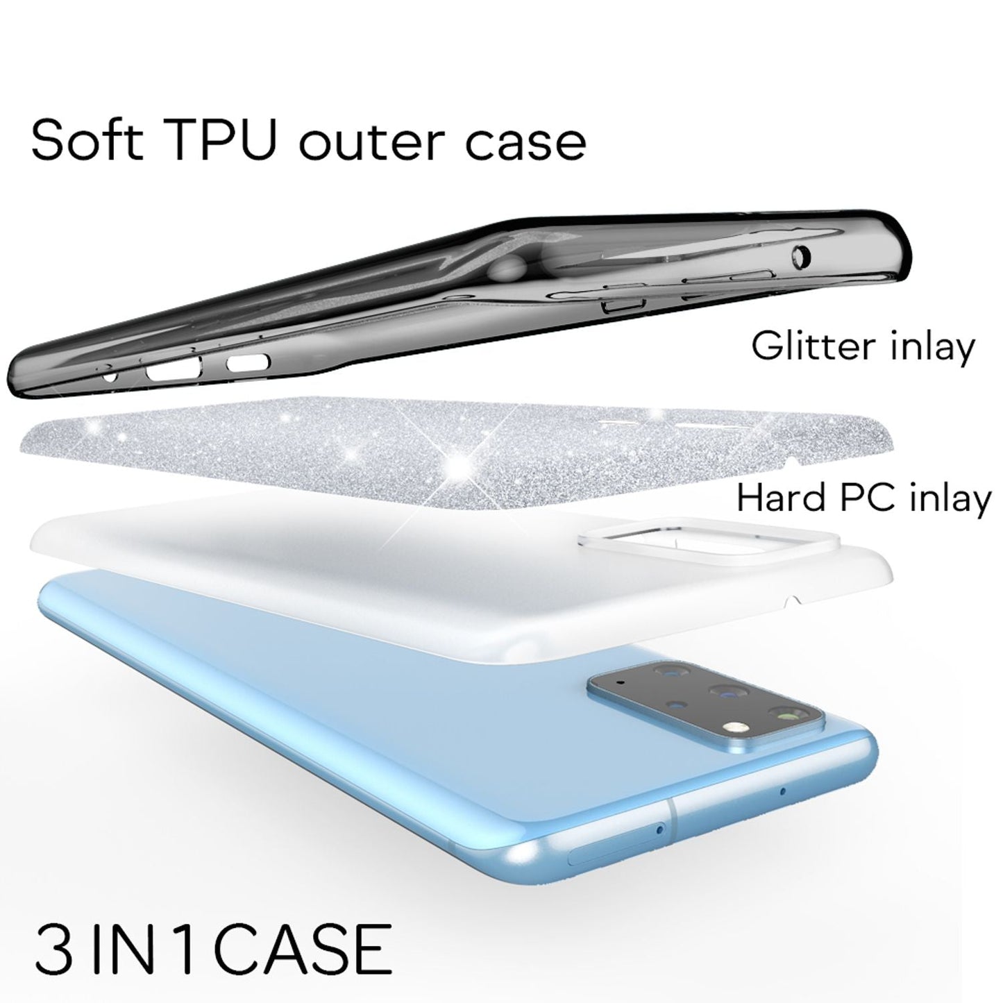 NALIA Glitzerhülle für Samsung Galaxy S20 Plus – Funkelnder Glitzer-Look & Grip – SHINEPOP (Silikon Case) – Marke aus Berlin
