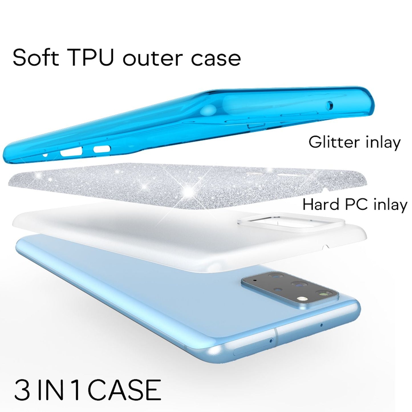 NALIA Glitzerhülle für Samsung Galaxy S20 Plus – Funkelnder Glitzer-Look & Grip – SHINEPOP (Silikon Case) – Marke aus Berlin