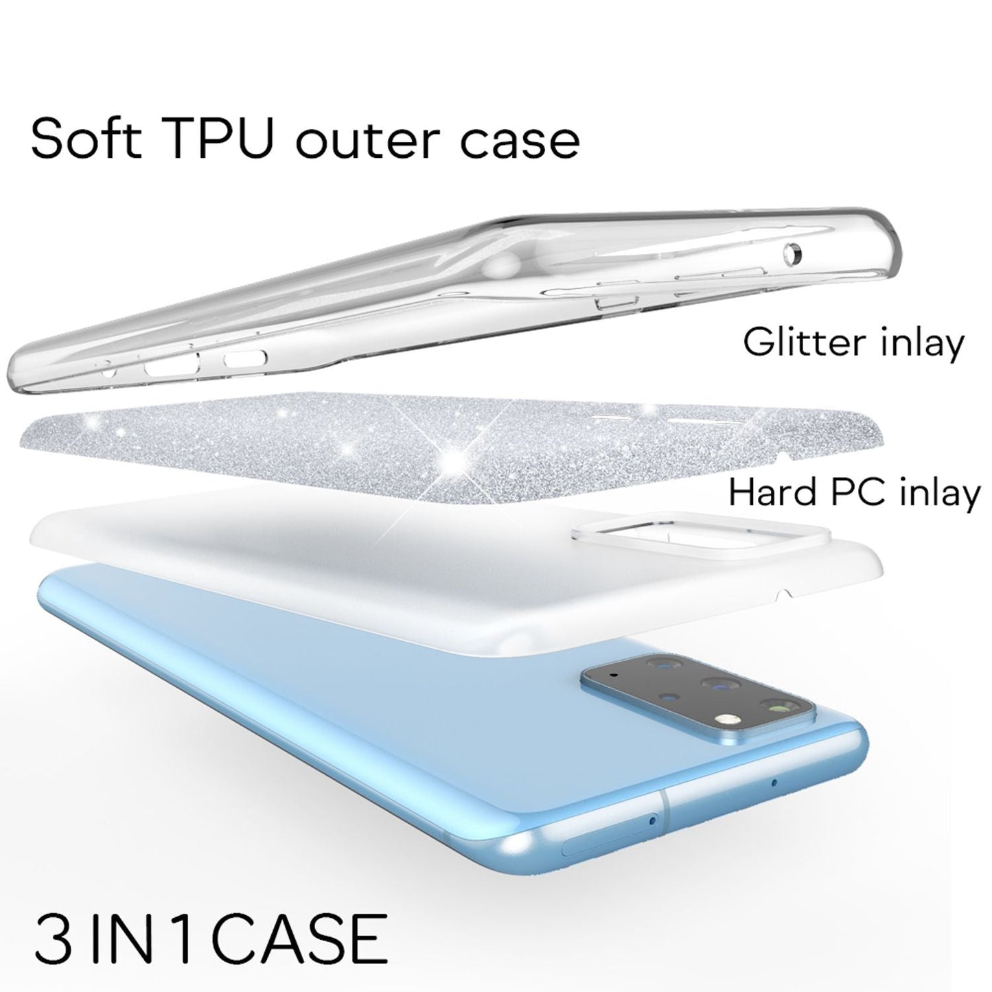 NALIA Glitzerhülle für Samsung Galaxy S20 Plus – Funkelnder Glitzer-Look & Grip – SHINEPOP (Silikon Case) – Marke aus Berlin