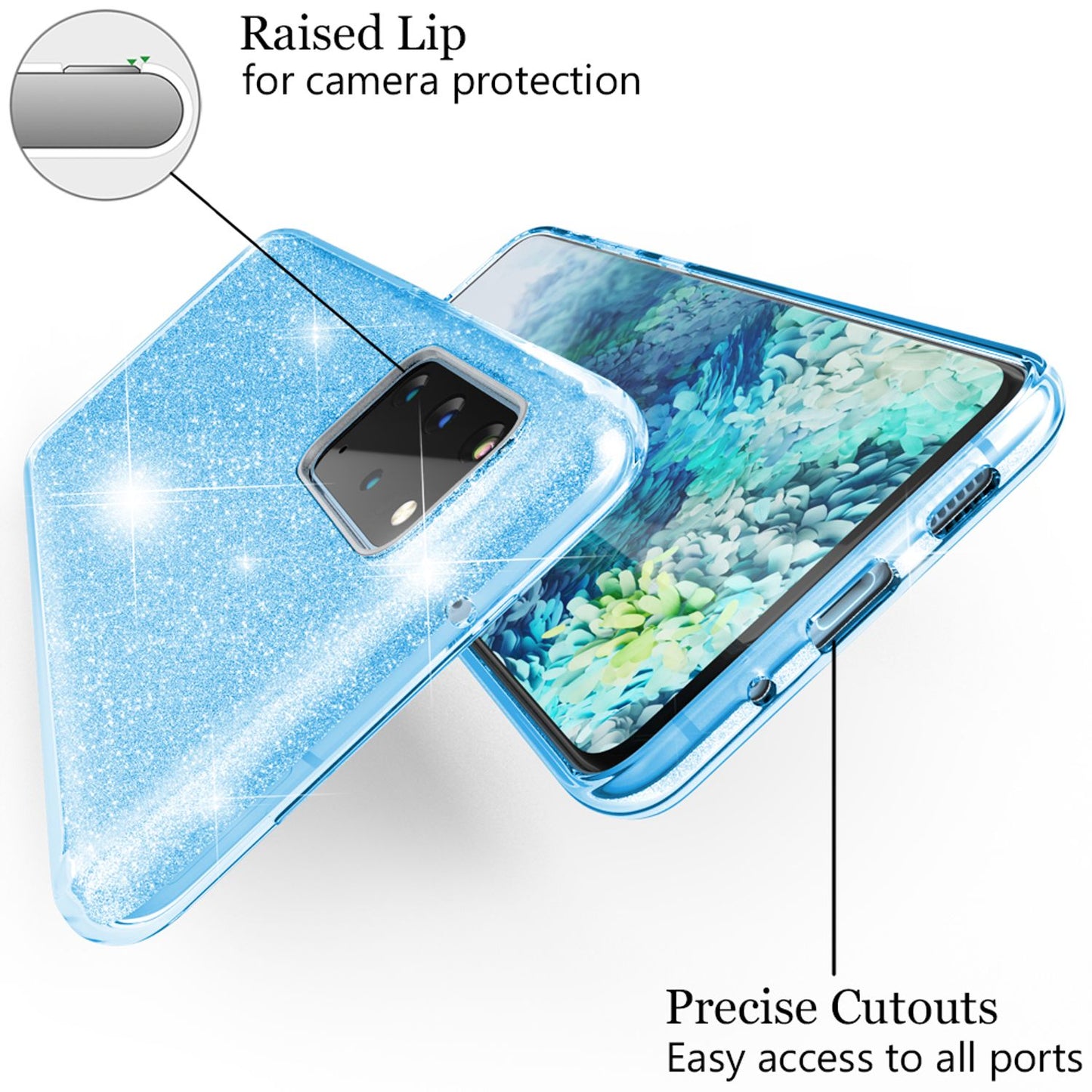 NALIA Glitzerhülle für Samsung Galaxy S20 Plus – Funkelnder Glitzer-Look & Grip – SHINEPOP (Silikon Case) – Marke aus Berlin