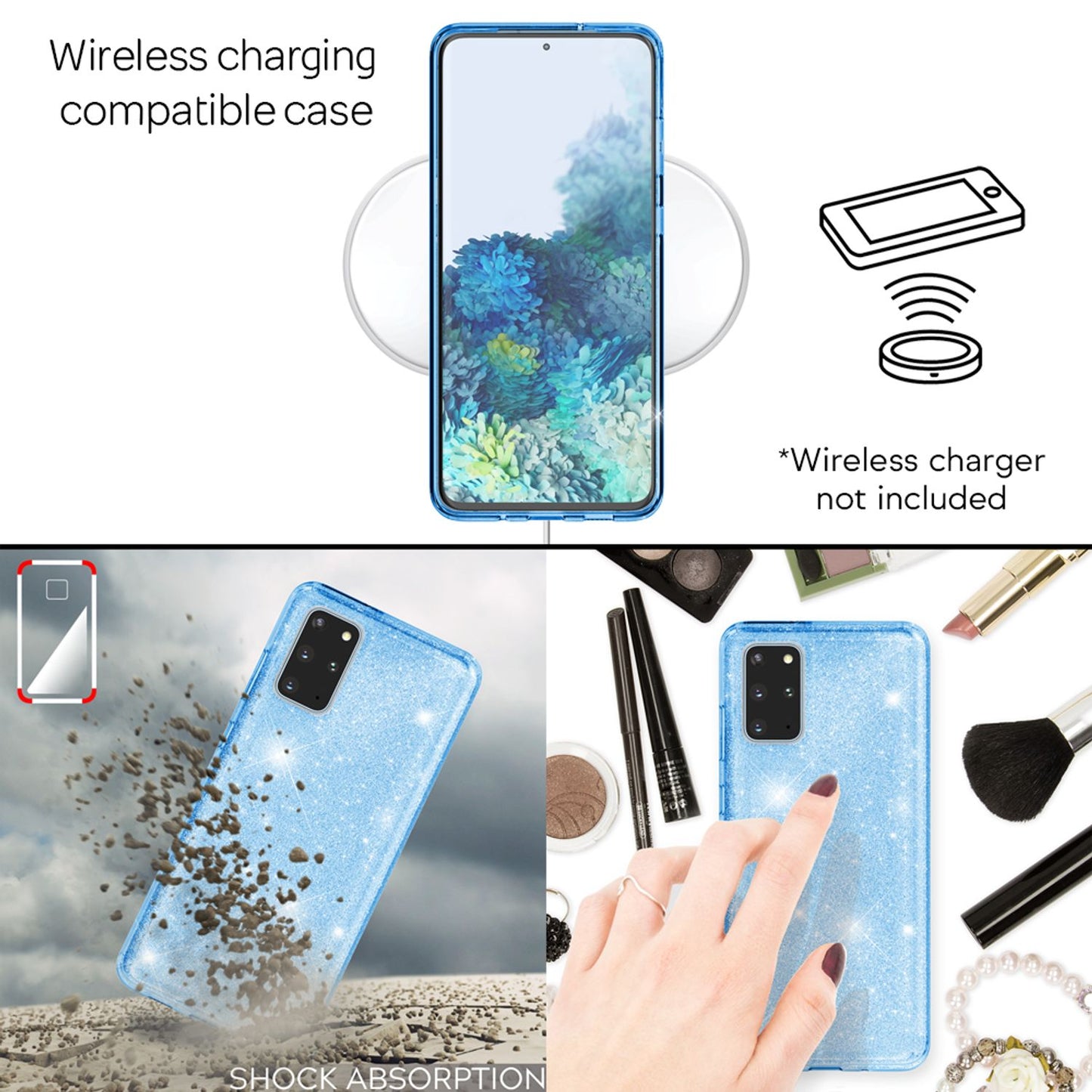 NALIA Glitzerhülle für Samsung Galaxy S20 Plus – Funkelnder Glitzer-Look & Grip – SHINEPOP (Silikon Case) – Marke aus Berlin