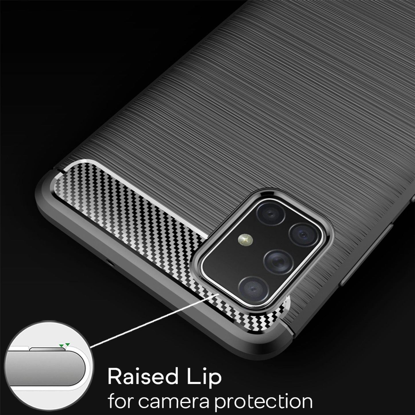 NALIA Design Case kompatibel mit Samsung Galaxy A71 Hülle, Carbon Look Stylische Handyhülle Stoßfeste Silikon Schutzhülle, Dünne Handy-Tasche Phone Cover Bumper Soft Skin TPU Etui Kratzfest - Schwarz