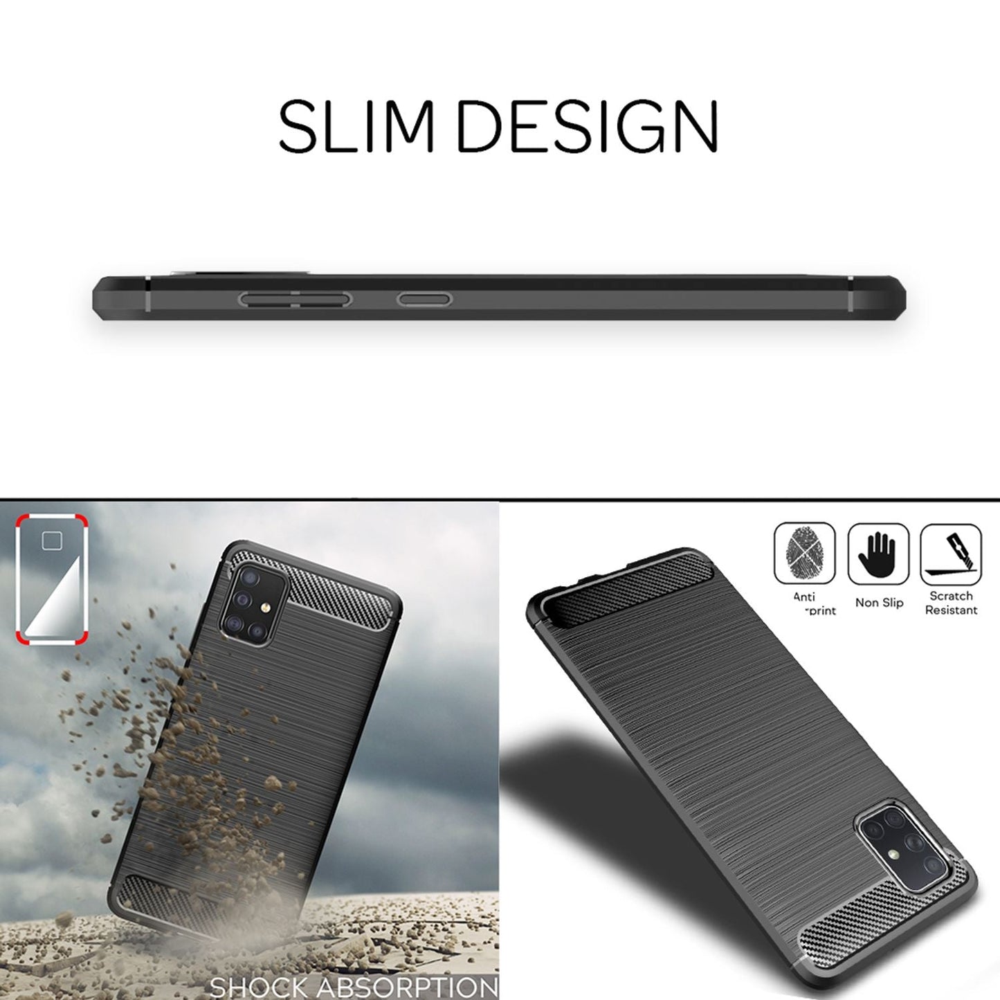 NALIA Design Case kompatibel mit Samsung Galaxy A71 Hülle, Carbon Look Stylische Handyhülle Stoßfeste Silikon Schutzhülle, Dünne Handy-Tasche Phone Cover Bumper Soft Skin TPU Etui Kratzfest - Schwarz