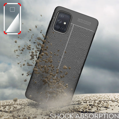 NALIA Design Case kompatibel mit Samsung Galaxy A51 Hülle, Leder Optik Stylische Handyhülle Stoßfeste Silikon Schutzhülle, Slim Phone Backcover Dünne Handy-Tasche Cover Kratzfest Lederhülle - Schwarz