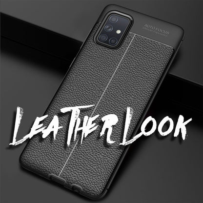 NALIA Design Case kompatibel mit Samsung Galaxy A71 Hülle, Leder Optik Stylische Handyhülle Stoßfeste Silikon Schutzhülle, Slim Phone Backcover Dünne Handy-Tasche Cover Kratzfest Lederhülle - Schwarz