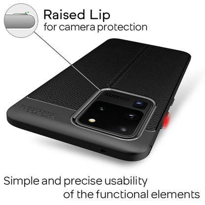 NALIA Design Case kompatibel mit Samsung Galaxy S20 Ultra Hülle, Leder Optik Stylische Handyhülle Stoßfeste Silikon Schutzhülle, Slim Phone Backcover Skin Dünne Handy-Tasche Cover Kratzfest - Schwarz