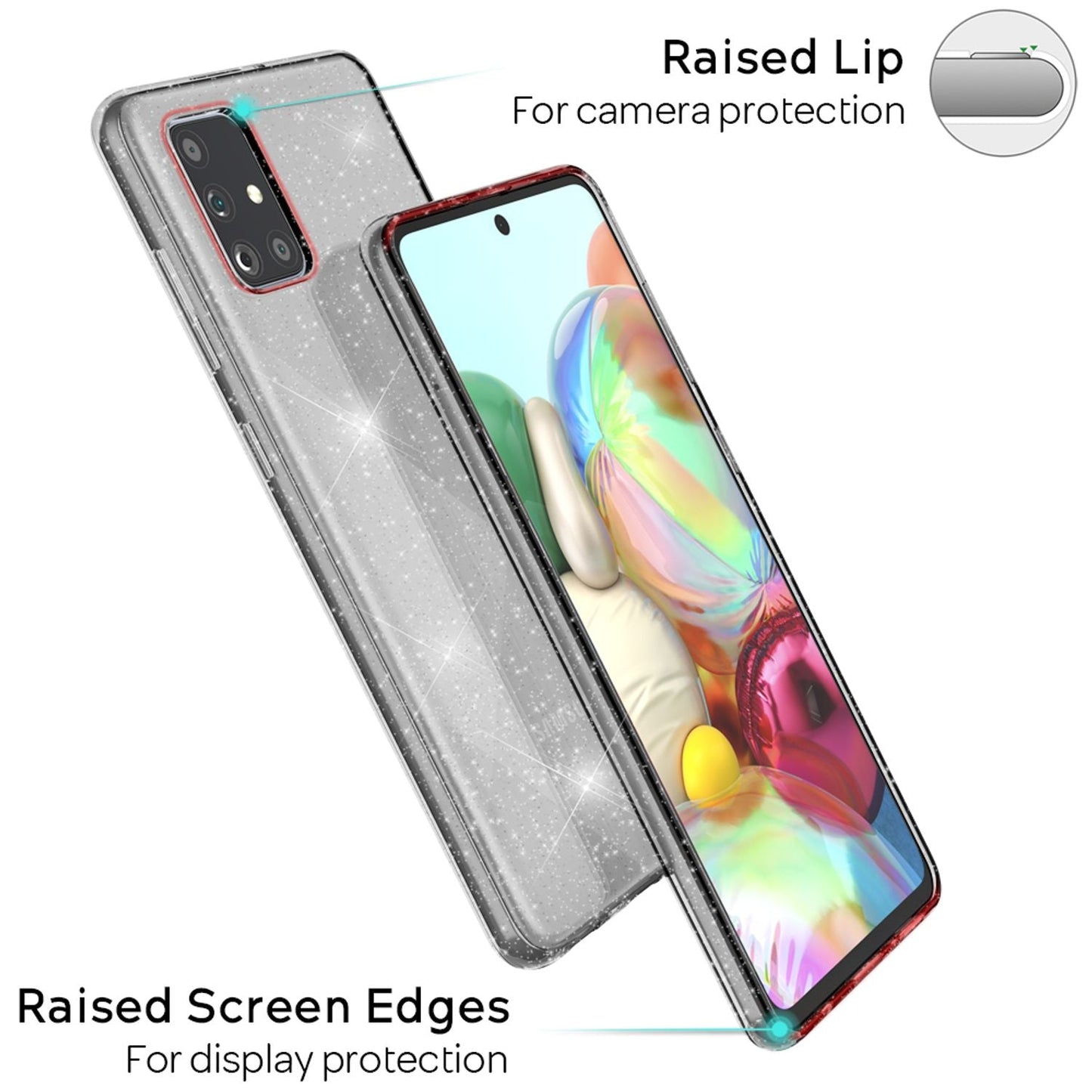 NALIA Glitzerhülle für Samsung Galaxy A51 – Funkelndes Silikon Case – DAZZLIN (Transparent & Stoßfest) – Marke aus Berlin