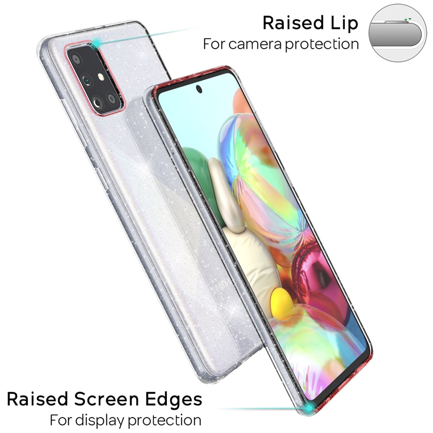 NALIA Glitzerhülle für Samsung Galaxy A51 – Funkelndes Silikon Case – DAZZLIN (Transparent & Stoßfest) – Marke aus Berlin