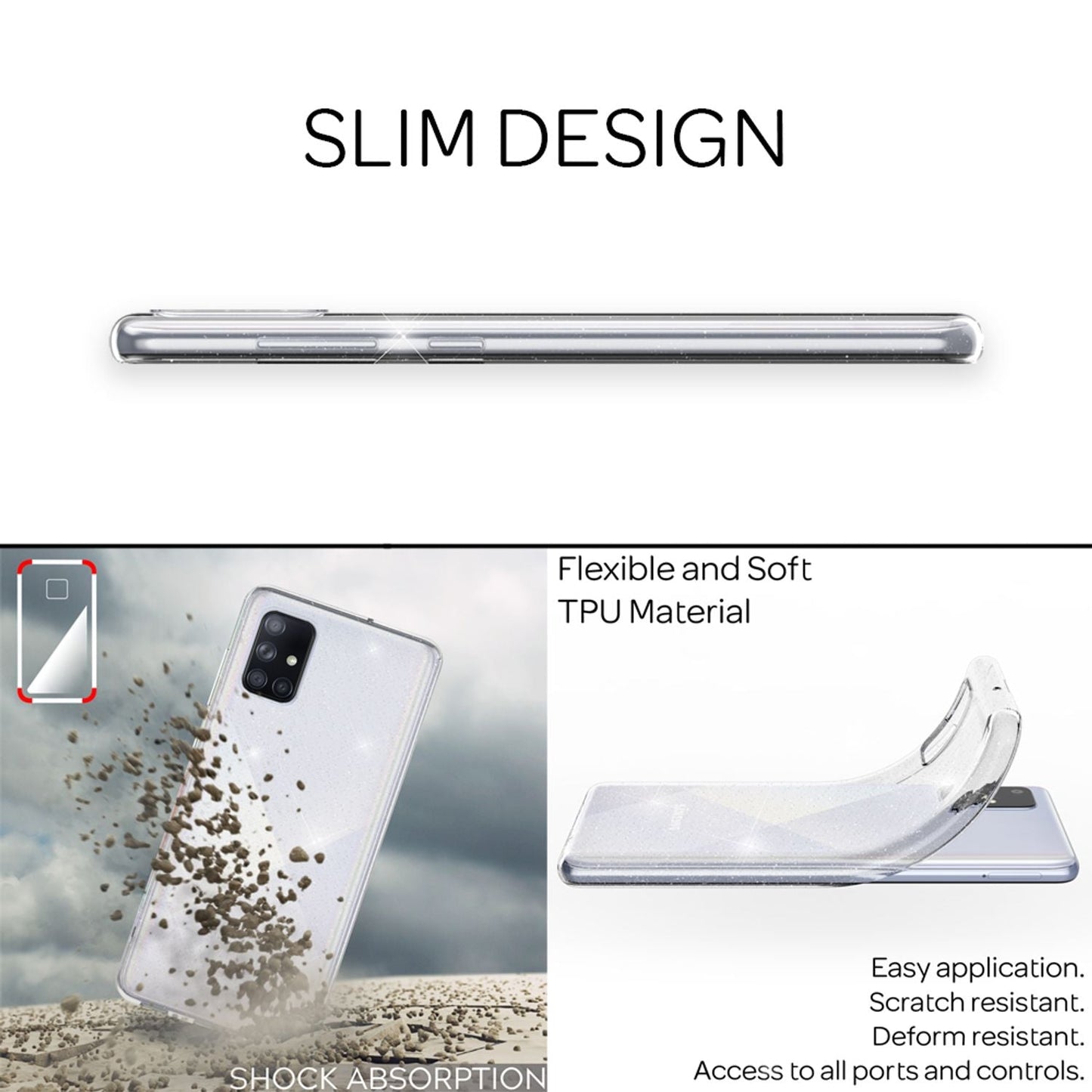 NALIA Glitzerhülle für Samsung Galaxy A71 – Funkelndes Silikon Case – DAZZLIN (Transparent & Stoßfest) – Marke aus Berlin
