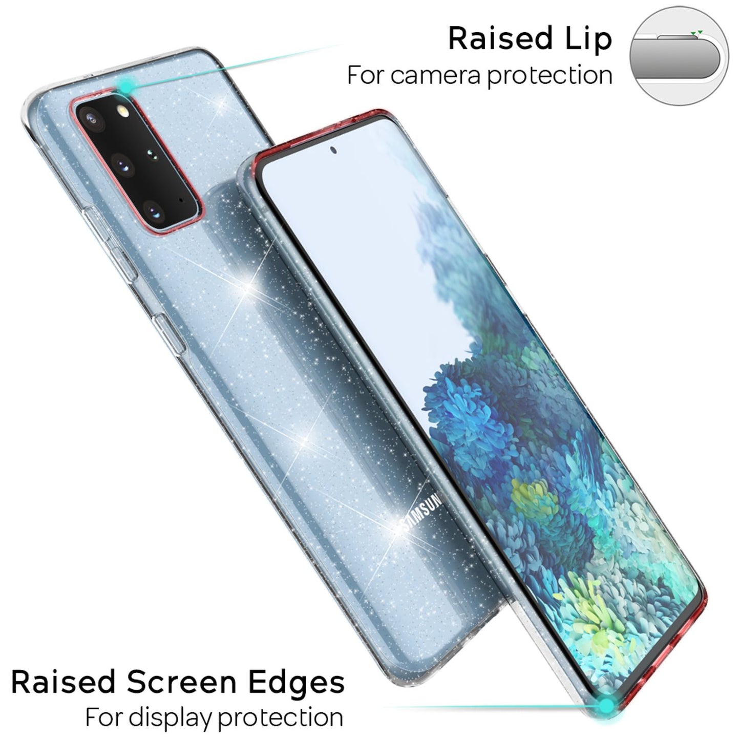 NALIA Glitzerhülle für Samsung Galaxy S20 Plus – Funkelndes Silikon Case – DAZZLIN (Transparent & Stoßfest) – Marke aus Berlin