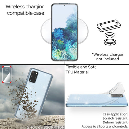 NALIA Glitzerhülle für Samsung Galaxy S20 Plus – Funkelndes Silikon Case – DAZZLIN (Transparent & Stoßfest) – Marke aus Berlin