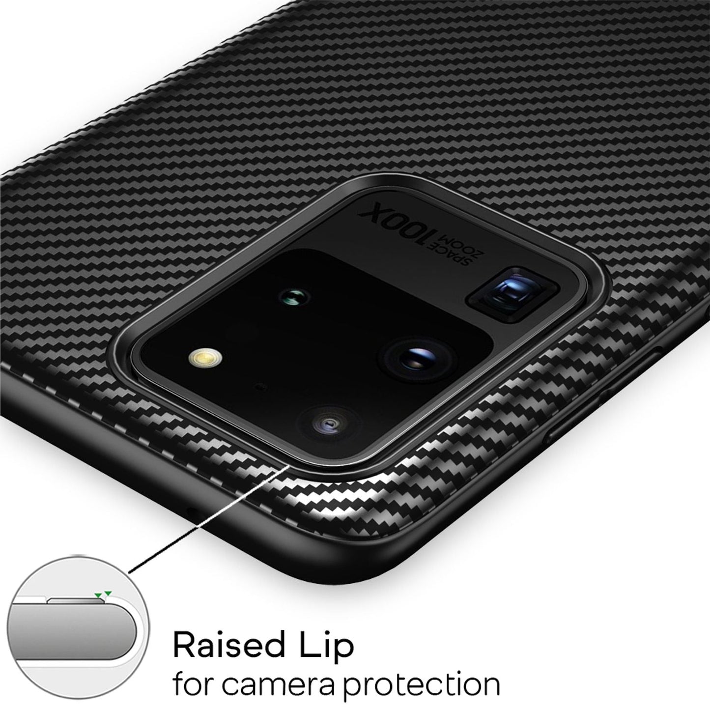 NALIA Silikonhülle für Samsung Galaxy S20 Ultra – Rutschfest & Matt – VORTEX (Gebürstete Optik & Carbon Design) – Marke aus Berlin