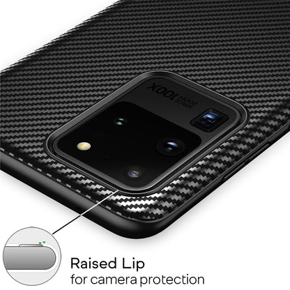 NALIA Silikonhülle für Samsung Galaxy S20 Ultra – Rutschfest & Matt – VORTEX (Gebürstete Optik & Carbon Design) – Marke aus Berlin