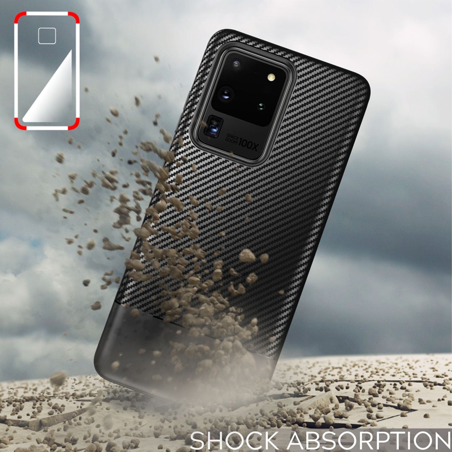 NALIA Silikonhülle für Samsung Galaxy S20 Ultra – Rutschfest & Matt – VORTEX (Gebürstete Optik & Carbon Design) – Marke aus Berlin