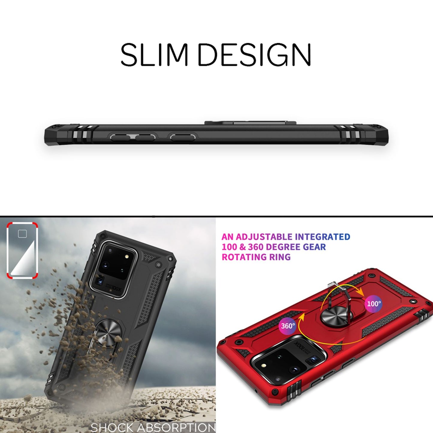 NALIA Panzerhülle für Samsung Galaxy S20 Ultra – Ring-Ständer 360° & Magnet-Halterung Kompatibel – RINGDEFEND (Stoßfestes Outdoor Case) – Marke aus Berlin