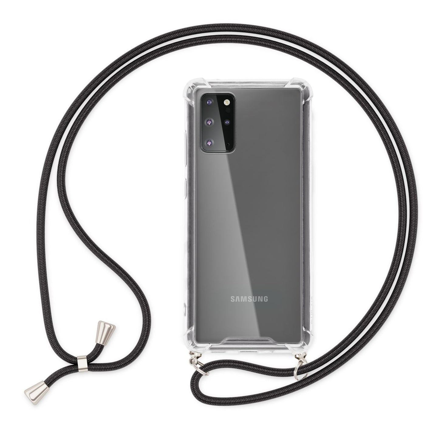 NALIA Handykette für Samsung Galaxy S20 Plus – Transparentes Hybrid-Case & Band – HANGIT (Anti-Gelb Rückseite & Verstellbar) – Marke aus Berlin