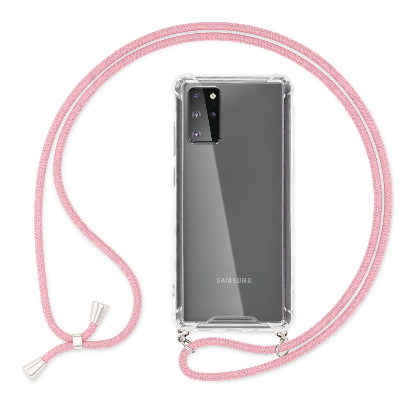 NALIA Handykette für Samsung Galaxy S20 Plus – Transparentes Hybrid-Case & Band – HANGIT (Anti-Gelb Rückseite & Verstellbar) – Marke aus Berlin