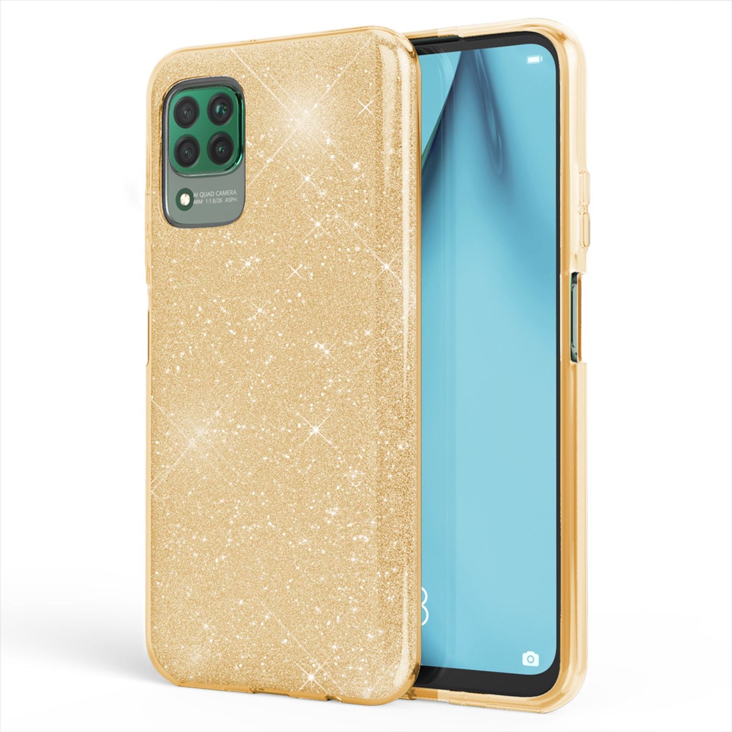 NALIA Glitzerhülle für Huawei P40 Lite – Funkelnder Glitzer-Look & Grip – SHINEPOP (Silikon Case) – Marke aus Berlin