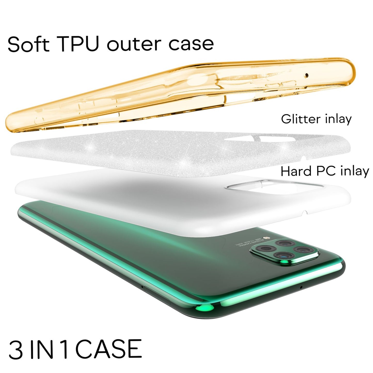 NALIA Glitzerhülle für Huawei P40 Lite – Funkelnder Glitzer-Look & Grip – SHINEPOP (Silikon Case) – Marke aus Berlin