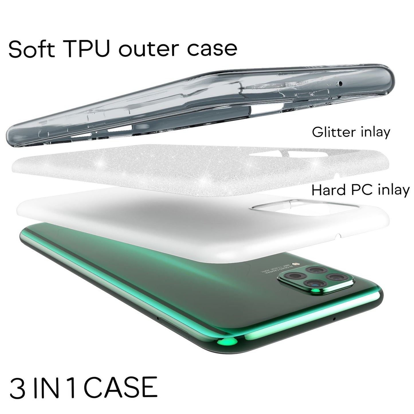 NALIA Glitzerhülle für Huawei P40 Lite – Funkelnder Glitzer-Look & Grip – SHINEPOP (Silikon Case) – Marke aus Berlin