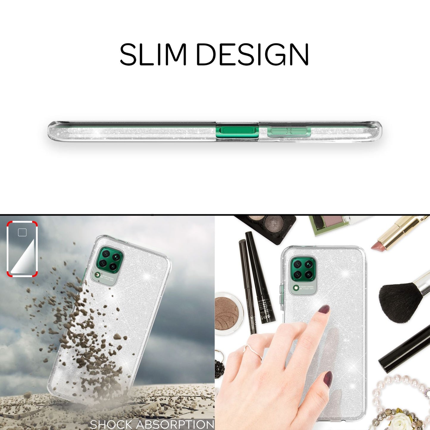 NALIA Glitzerhülle für Huawei P40 Lite – Funkelnder Glitzer-Look & Grip – SHINEPOP (Silikon Case) – Marke aus Berlin