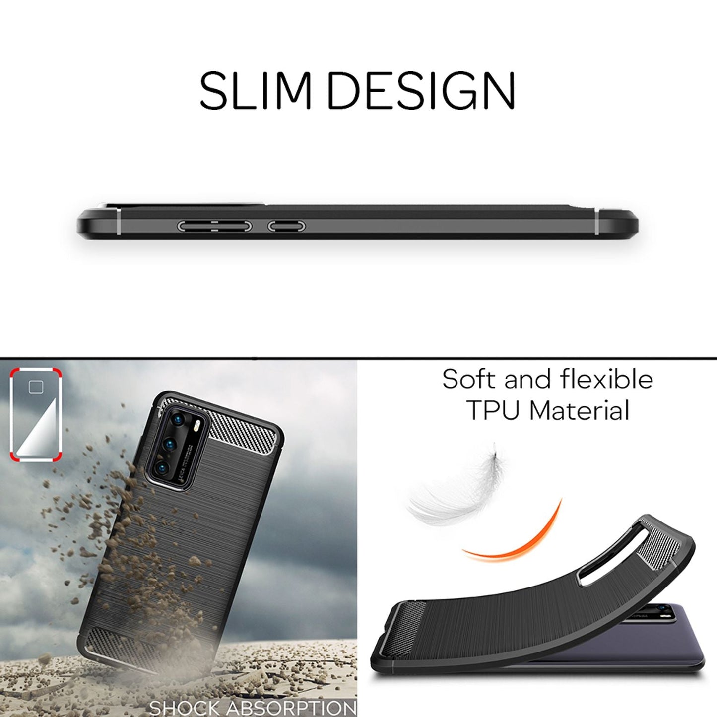 NALIA Silikonhülle für Huawei P40 – Rutschfest & Matt – VORTEX (Gebürstete Optik & Carbon Design) – Marke aus Berlin