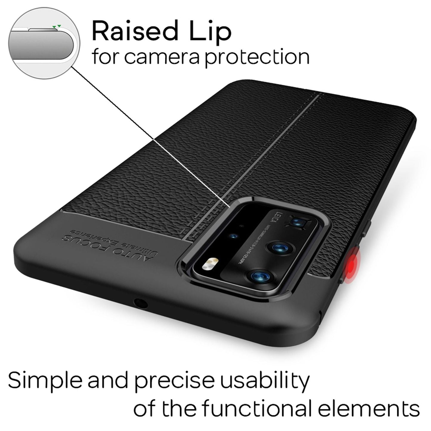 NALIA Design Case kompatibel mit Huawei P40 Pro Hülle, Leder Optik Stylische Handyhülle Stoßfeste Silikon Schutzhülle, Slim Phone Backcover Dünne Handy-Tasche Cover Kratzfest Bumper Etui - Schwarz