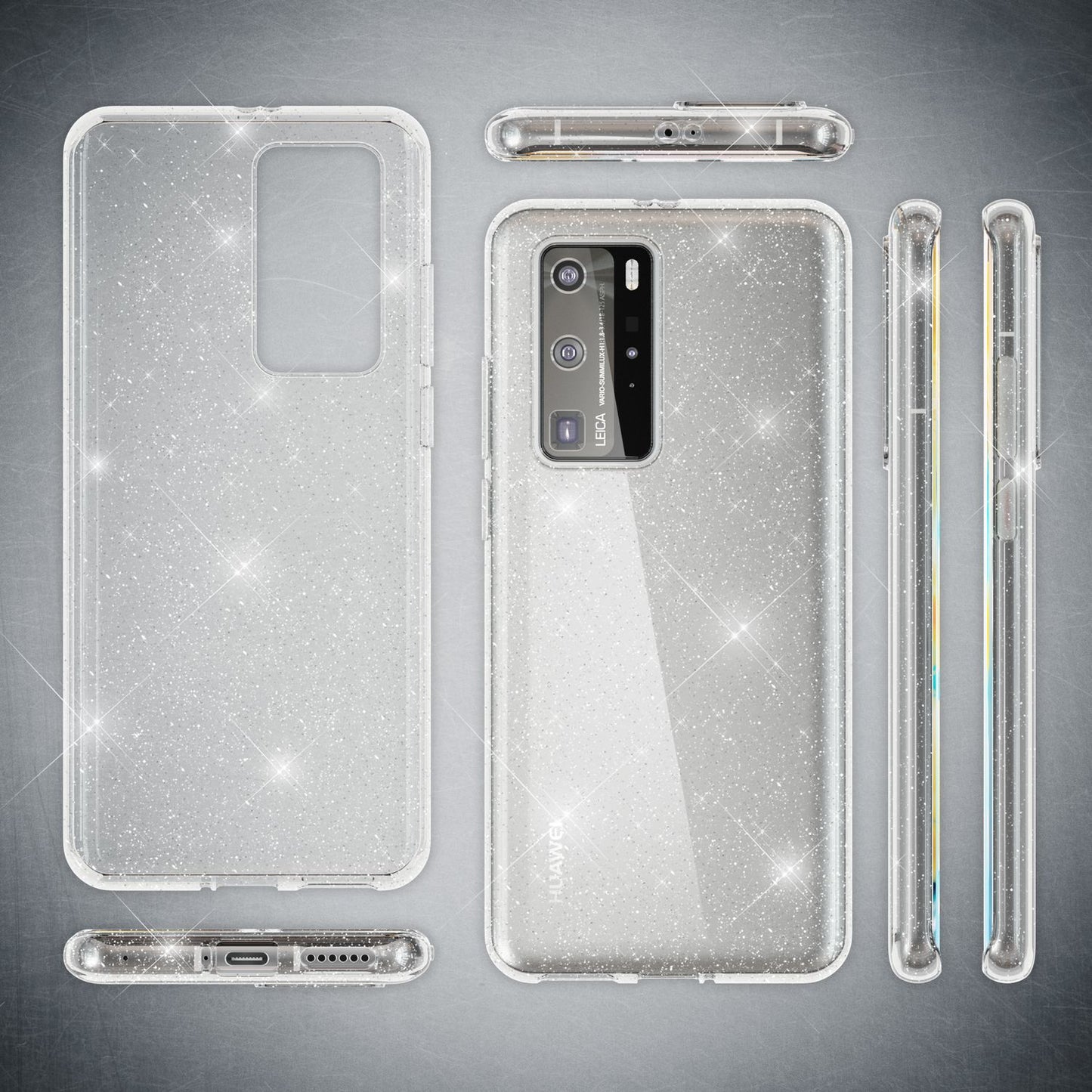 NALIA Glitzerhülle für Huawei P40 Pro – Funkelndes Silikon Case – DAZZLIN (Transparent & Stoßfest) – Marke aus Berlin