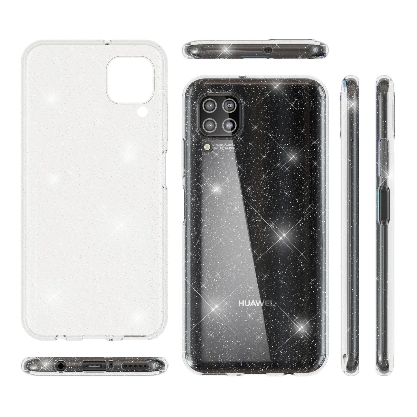 NALIA Glitter Case kompatibel mit Huawei P40 Lite Hülle, Bling Silikon Handyhülle Strass Cover Durchsichtig, Dünne Handy-Tasche Schutzhülle Phone Etui Diamond Bumper Soft Skin Klar