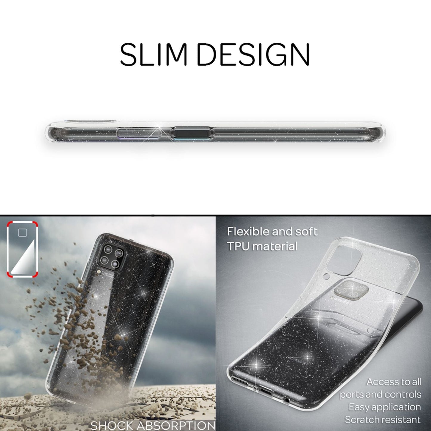 NALIA Glitter Case kompatibel mit Huawei P40 Lite Hülle, Bling Silikon Handyhülle Strass Cover Durchsichtig, Dünne Handy-Tasche Schutzhülle Phone Etui Diamond Bumper Soft Skin Klar