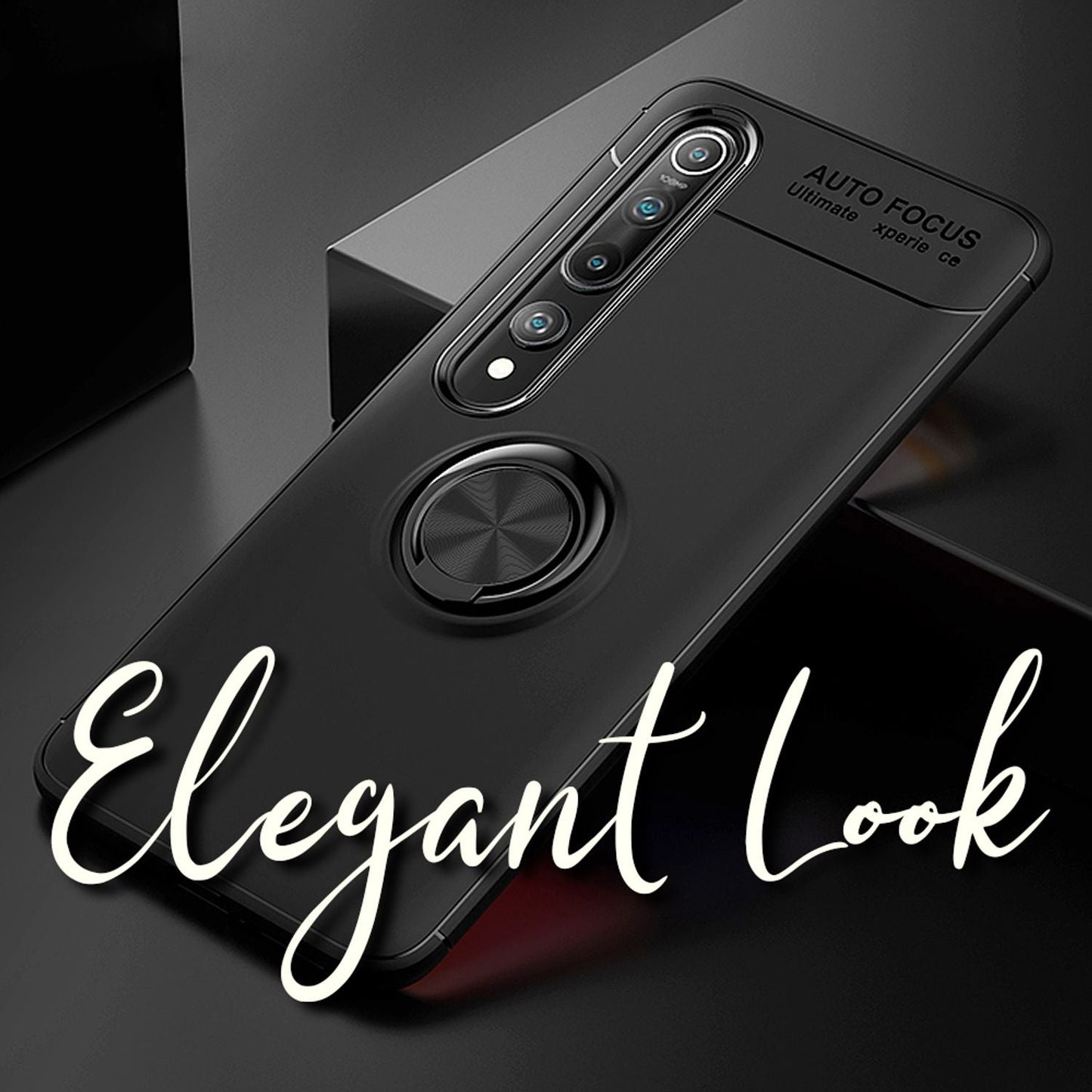 NALIA Ring Handyhülle kompatibel mit Xiaomi Mi 10 / Mi 10 Pro Hülle, Silikon Cover mit 360-Grad Finger-Halter für magnetische KFZ-Halterung, Schutzhülle Phone Case Handy-Tasche Etui Bumper - Schwarz