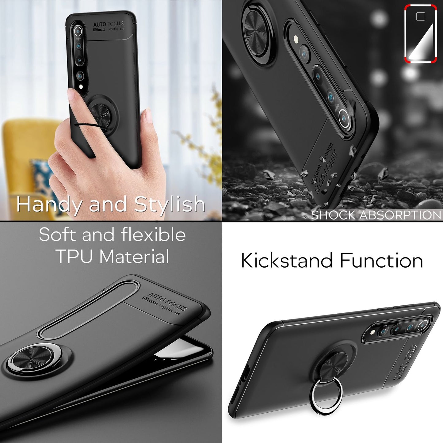 NALIA Ring Handyhülle kompatibel mit Xiaomi Mi 10 / Mi 10 Pro Hülle, Silikon Cover mit 360-Grad Finger-Halter für magnetische KFZ-Halterung, Schutzhülle Phone Case Handy-Tasche Etui Bumper - Schwarz
