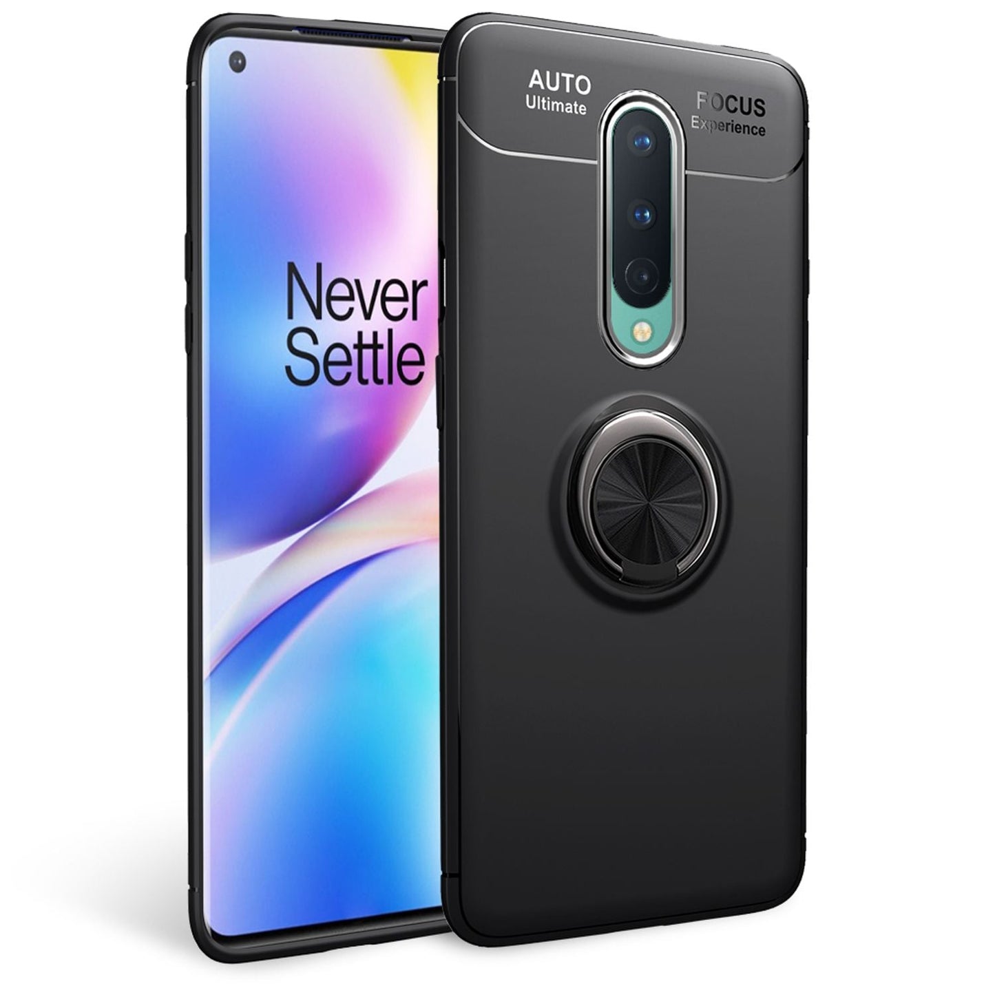 NALIA Ring Handyhülle kompatibel mit OnePlus 8 Hülle, Silikon Cover mit 360-Grad Finger-Halter für magnetische KFZ-Halterung, Schutzhülle Phone Case Handy-Tasche Etui Bumper Silikonhülle - Schwarz