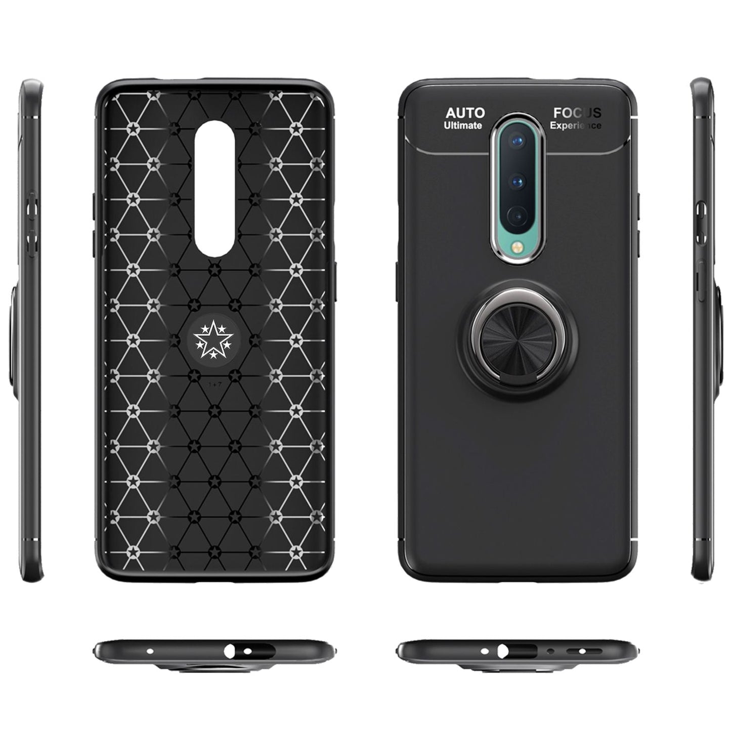 NALIA Ring Handyhülle kompatibel mit OnePlus 8 Hülle, Silikon Cover mit 360-Grad Finger-Halter für magnetische KFZ-Halterung, Schutzhülle Phone Case Handy-Tasche Etui Bumper Silikonhülle - Schwarz
