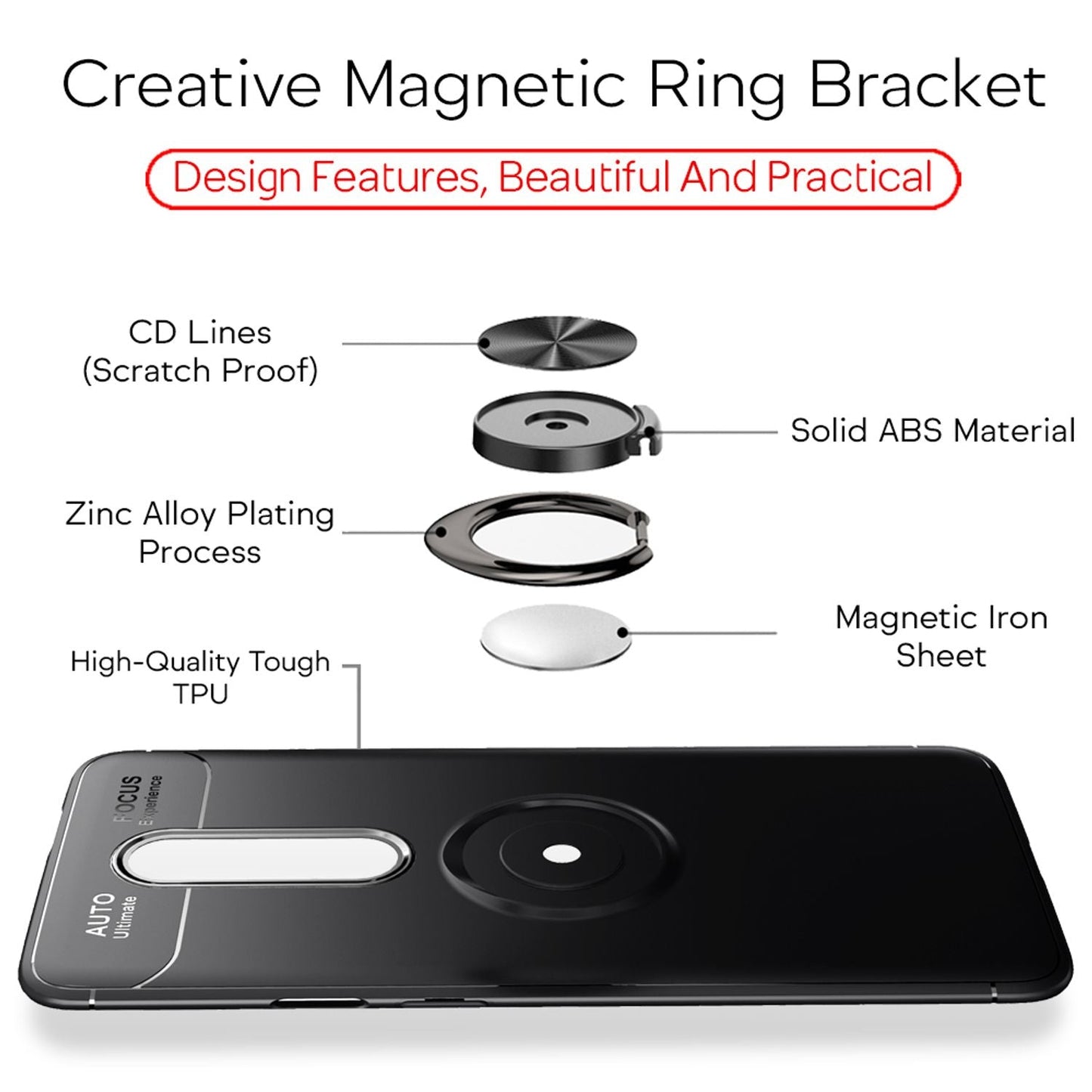 NALIA Ring Handyhülle kompatibel mit OnePlus 8 Hülle, Silikon Cover mit 360-Grad Finger-Halter für magnetische KFZ-Halterung, Schutzhülle Phone Case Handy-Tasche Etui Bumper Silikonhülle - Schwarz