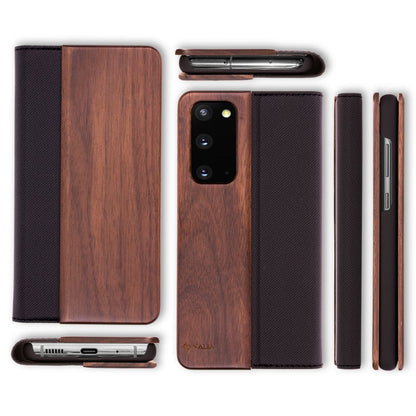 NALIA Echt-Holz Flipcase kompatibel mit Samsung Galaxy S20 Hülle, Premium Wood Etui Handyhülle mit Klappe Handy-Tasche Phone Case Cover Schutzhülle Flipcover Klapphülle Rundum Schutz Bumper - Walnuss
