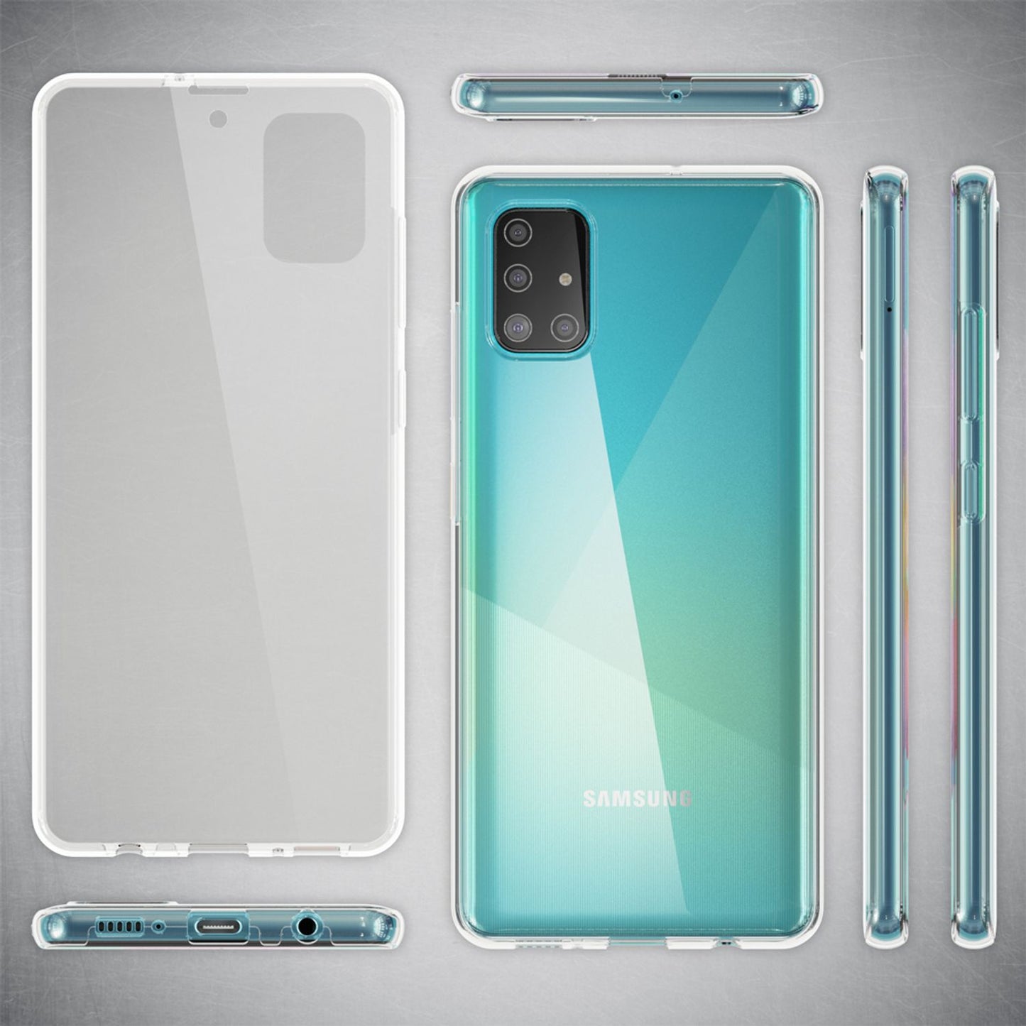 NALIA 360 Grad Case kompatibel mit Samsung Galaxy A51 Hülle, Silikon Full-Body Handyhülle Rundum Cover Dünn, Komplett-Schutz & Displayschutz Phone Bumper Ganzkörper Schutzhülle TPU Etui - Transparent