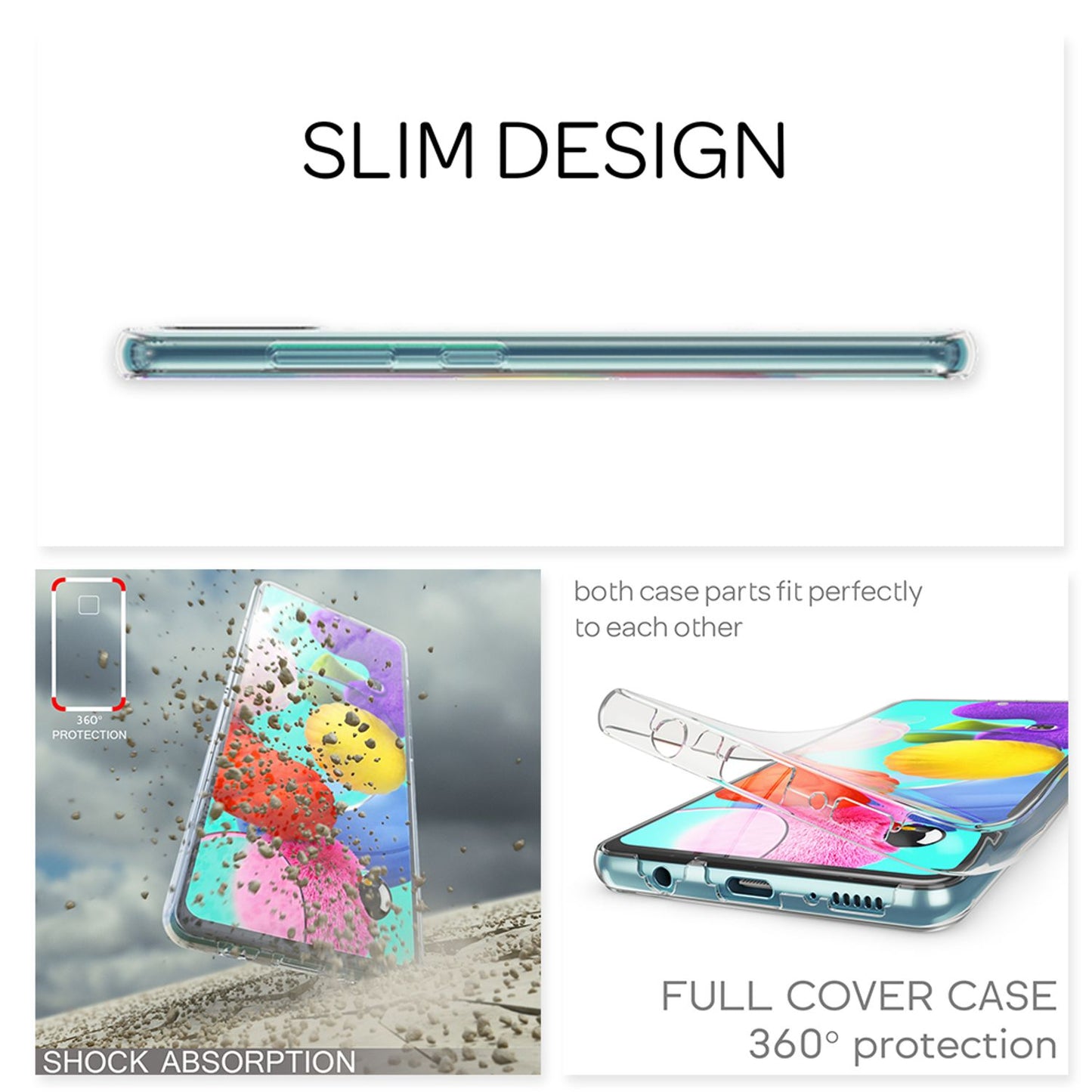 NALIA 360 Grad Case kompatibel mit Samsung Galaxy A51 Hülle, Silikon Full-Body Handyhülle Rundum Cover Dünn, Komplett-Schutz & Displayschutz Phone Bumper Ganzkörper Schutzhülle TPU Etui - Transparent