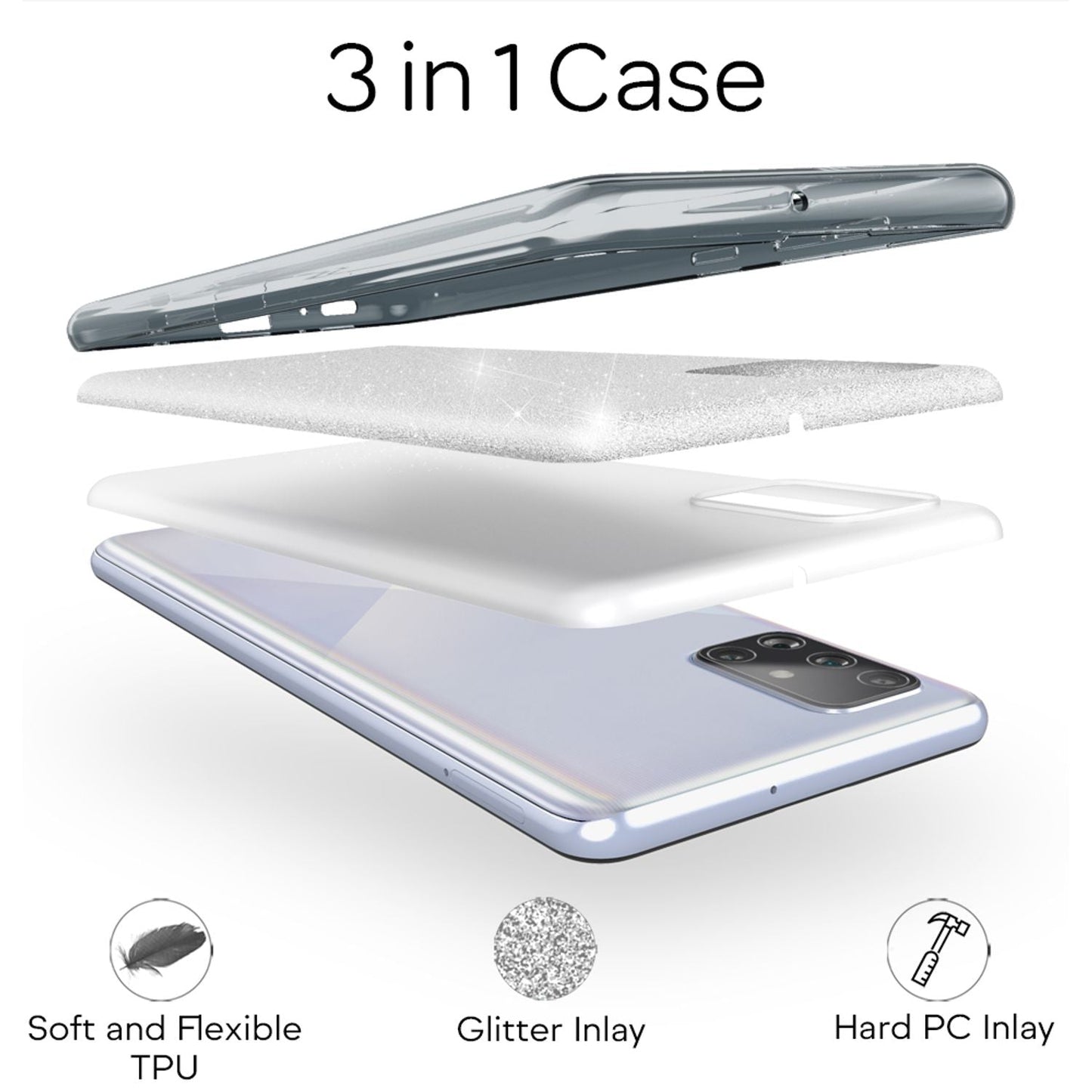 NALIA Glitzerhülle für Samsung Galaxy A51 – Funkelnder Glitzer-Look & Grip – SHINEPOP (Silikon Case) – Marke aus Berlin