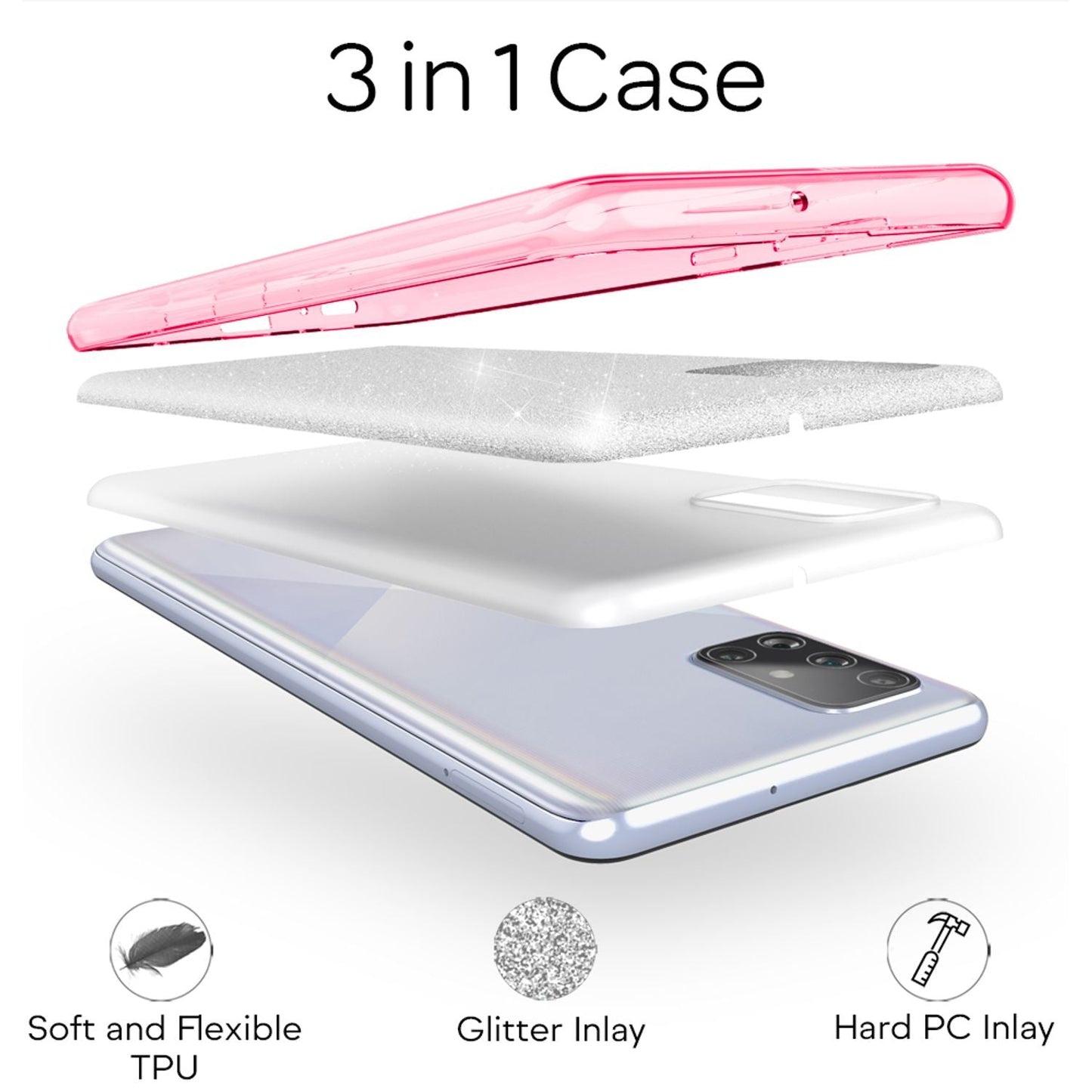 NALIA Glitzerhülle für Samsung Galaxy A51 – Funkelnder Glitzer-Look & Grip – SHINEPOP (Silikon Case) – Marke aus Berlin
