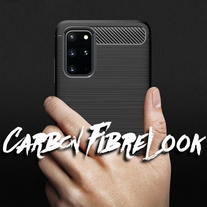 NALIA Design Case kompatibel mit Samsung Galaxy S20 Plus Hülle, Carbon Look Stylische Handyhülle Stoßfeste Silikon Schutzhülle, Dünne Handy-Tasche Phone Cover Bumper Soft Skin TPU Kratzfest - Schwarz