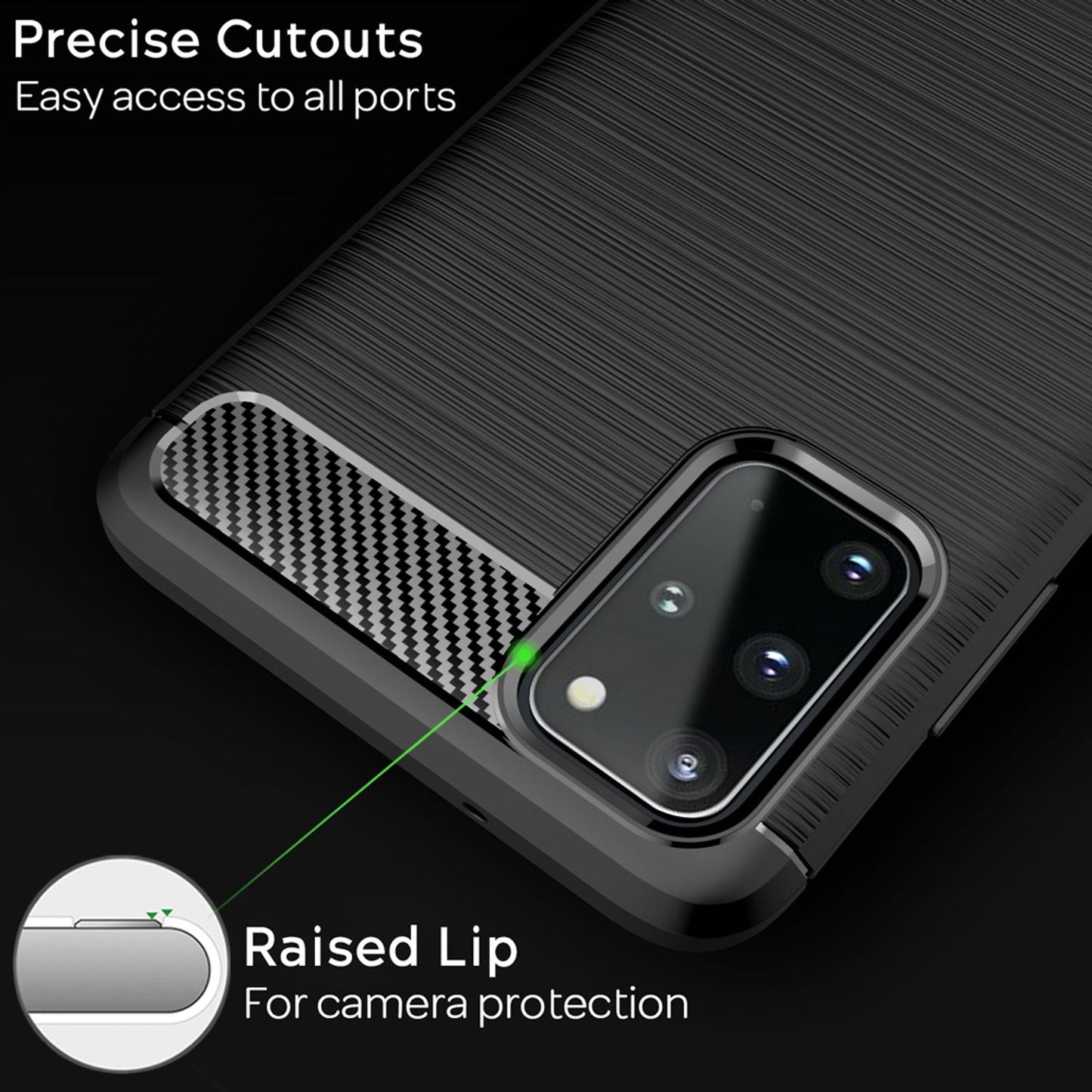 NALIA Design Case kompatibel mit Samsung Galaxy S20 Plus Hülle, Carbon Look Stylische Handyhülle Stoßfeste Silikon Schutzhülle, Dünne Handy-Tasche Phone Cover Bumper Soft Skin TPU Kratzfest - Schwarz