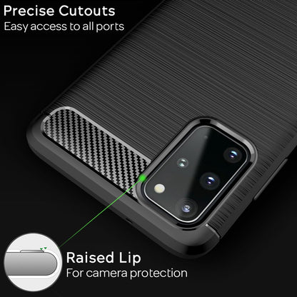 NALIA Design Case kompatibel mit Samsung Galaxy S20 Plus Hülle, Carbon Look Stylische Handyhülle Stoßfeste Silikon Schutzhülle, Dünne Handy-Tasche Phone Cover Bumper Soft Skin TPU Kratzfest - Schwarz