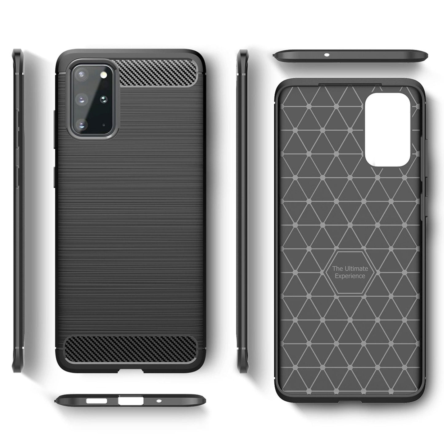 NALIA Design Case kompatibel mit Samsung Galaxy S20 Plus Hülle, Carbon Look Stylische Handyhülle Stoßfeste Silikon Schutzhülle, Dünne Handy-Tasche Phone Cover Bumper Soft Skin TPU Kratzfest - Schwarz