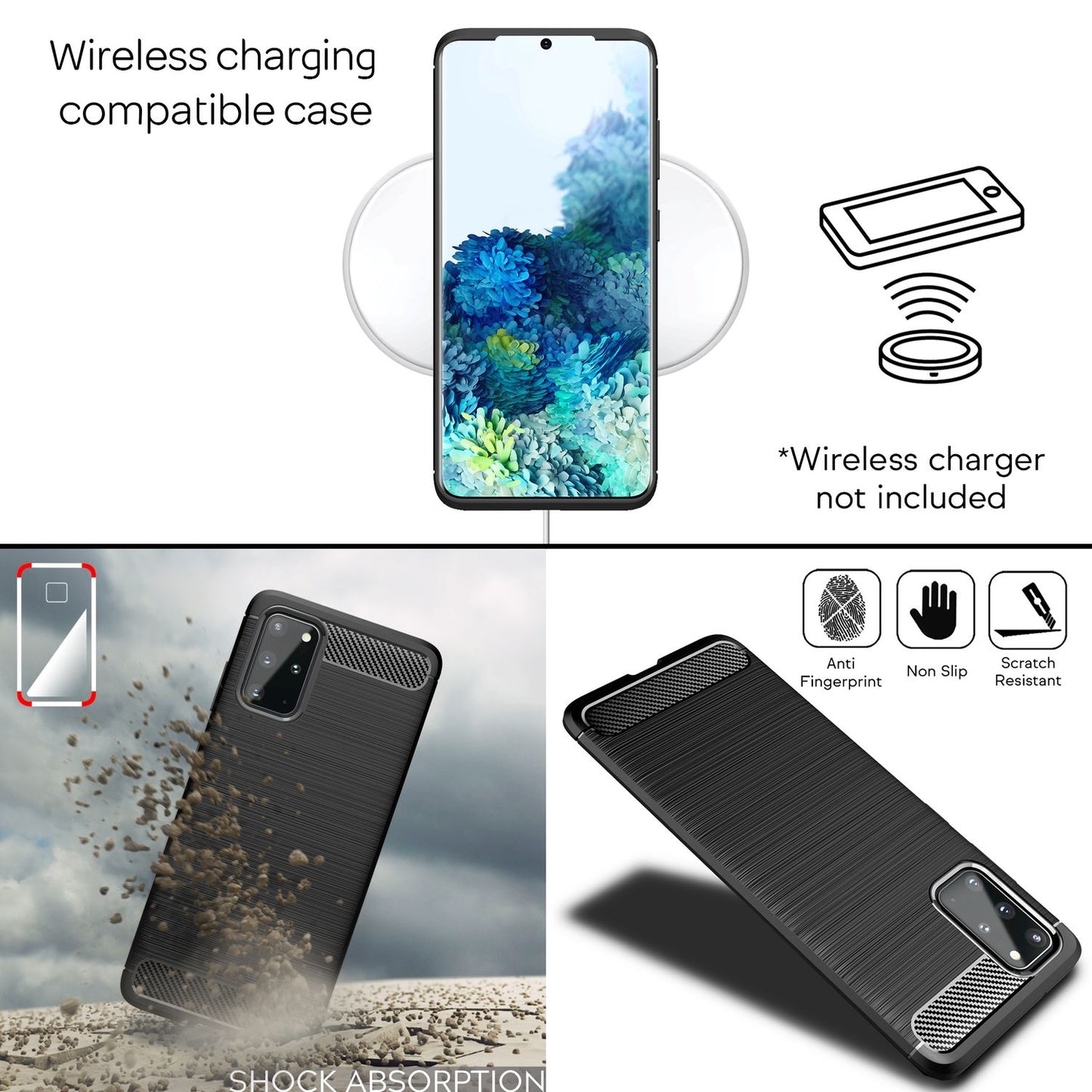 NALIA Design Case kompatibel mit Samsung Galaxy S20 Plus Hülle, Carbon Look Stylische Handyhülle Stoßfeste Silikon Schutzhülle, Dünne Handy-Tasche Phone Cover Bumper Soft Skin TPU Kratzfest - Schwarz