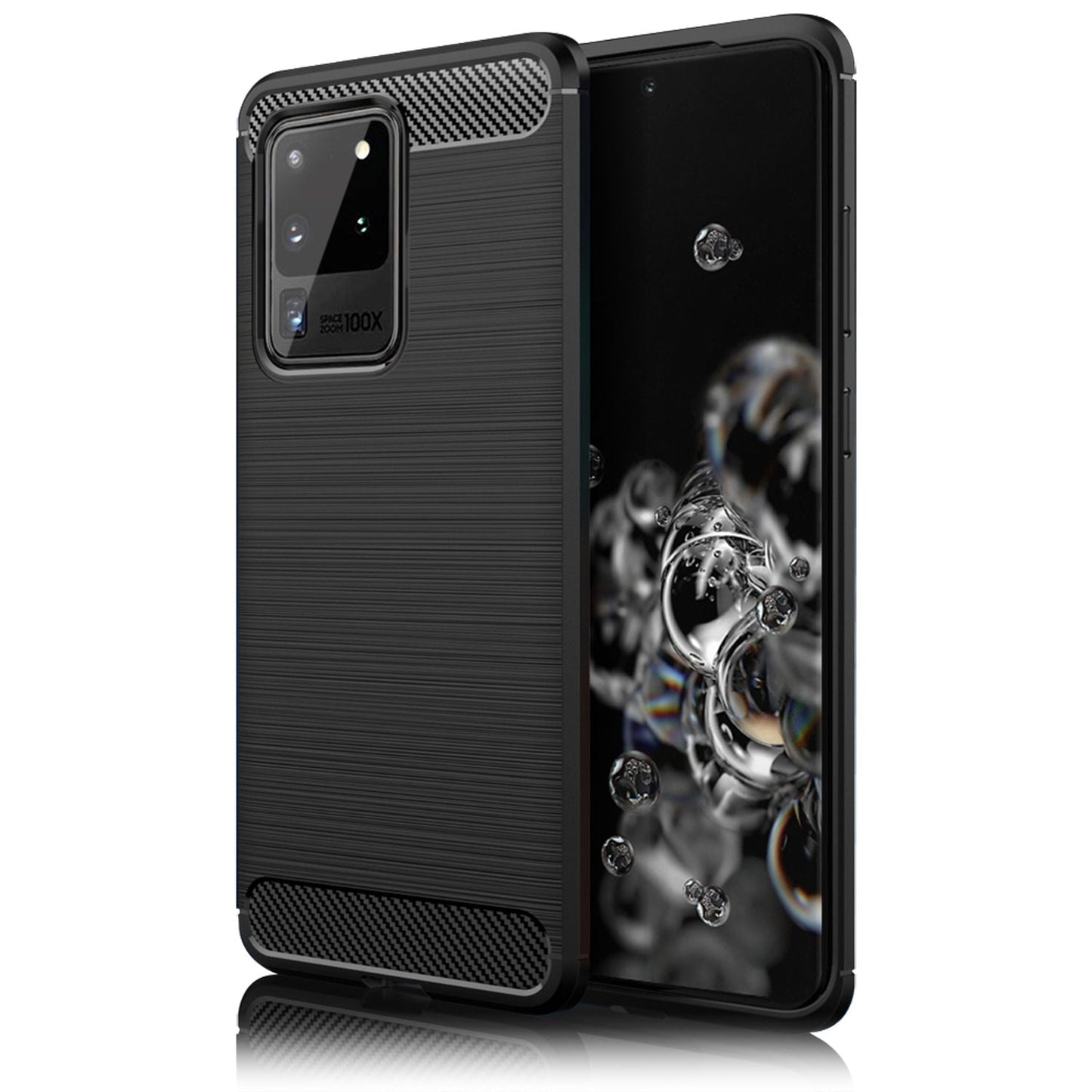 NALIA Design Case kompatibel mit Samsung Galaxy S20 Ultra Hülle, Carbon Look Stylische Handyhülle Stoßfeste Silikon Schutzhülle, Dünne Handy-Tasche Phone Cover Bumper Soft Skin TPU Kratzfest - Schwarz