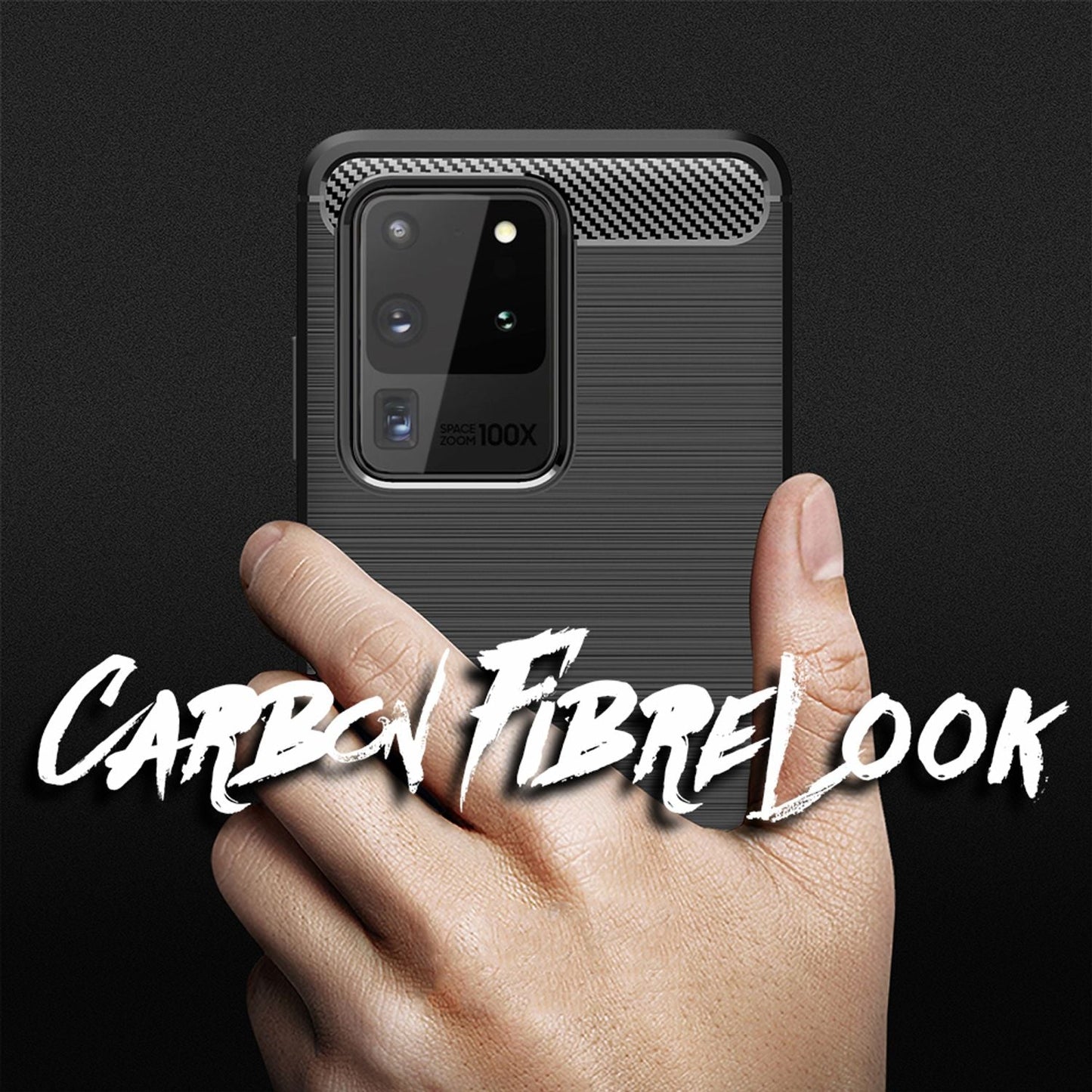 NALIA Design Case kompatibel mit Samsung Galaxy S20 Ultra Hülle, Carbon Look Stylische Handyhülle Stoßfeste Silikon Schutzhülle, Dünne Handy-Tasche Phone Cover Bumper Soft Skin TPU Kratzfest - Schwarz