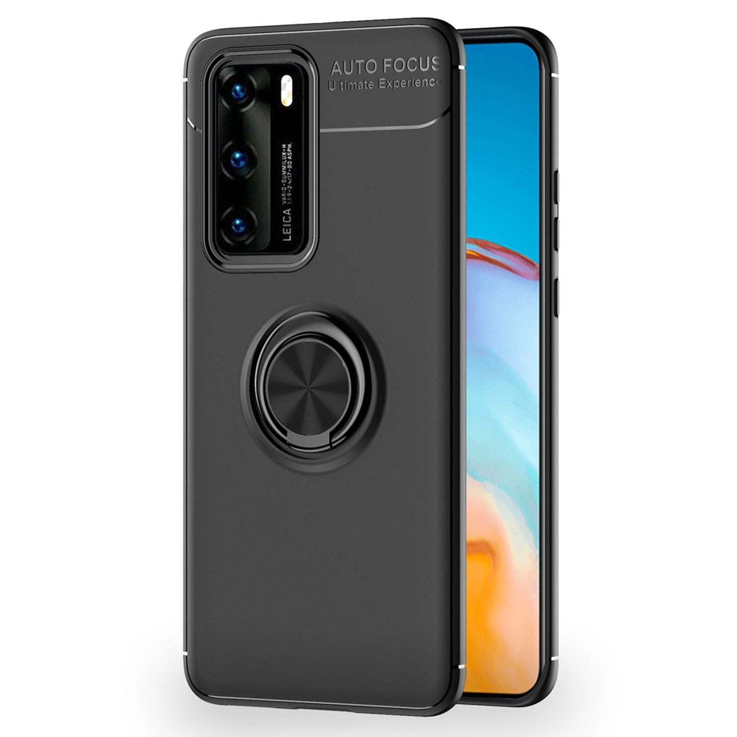 NALIA Ring Handyhülle kompatibel mit Huawei P40 Hülle, Dünnes Silikon Cover mit 360-Grad Finger-Halter für magnetische KFZ-Halterung, Schutzhülle Phone Case Handy-Tasche Etui Bumper